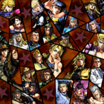 Kompilasjon av alle figurene som er med i Jojo's Bizarre Adventure: All-Star Battle R. Ansiktene deres vises i en moasikk, og enkelte ruter har stjerner eller grafikk i seg for å fylle ut bildet.