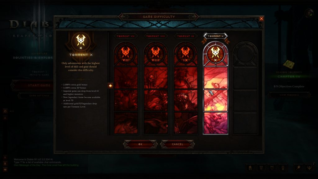 Vanskelighetsgrader i spillet Diablo 3.