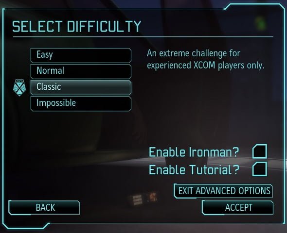 Vanskelighetsgrader i spillet Xcom.